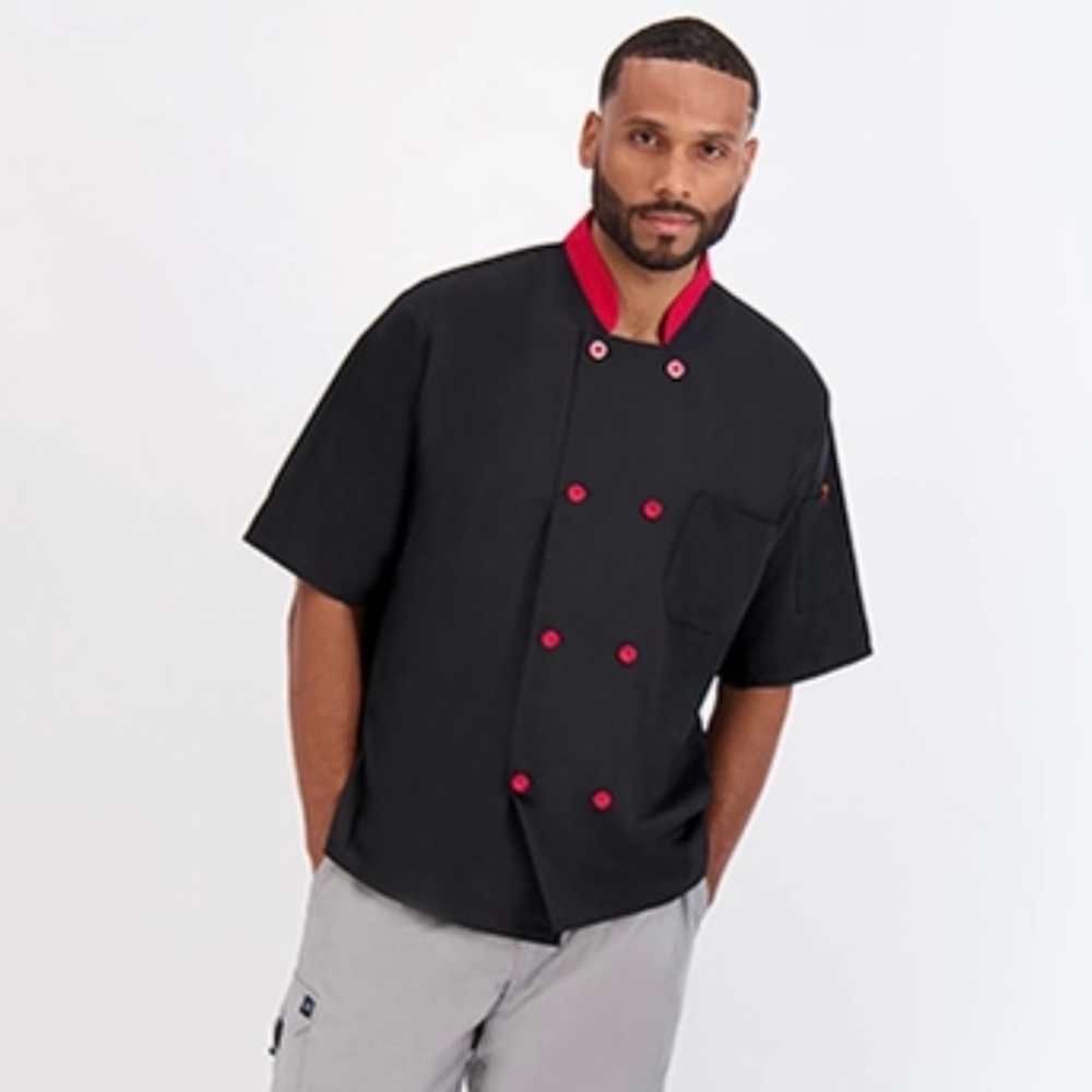 Happy Chef Signature Chef Coat NEW | Large | Unisex | Black/Red - Picture 12 of 16
